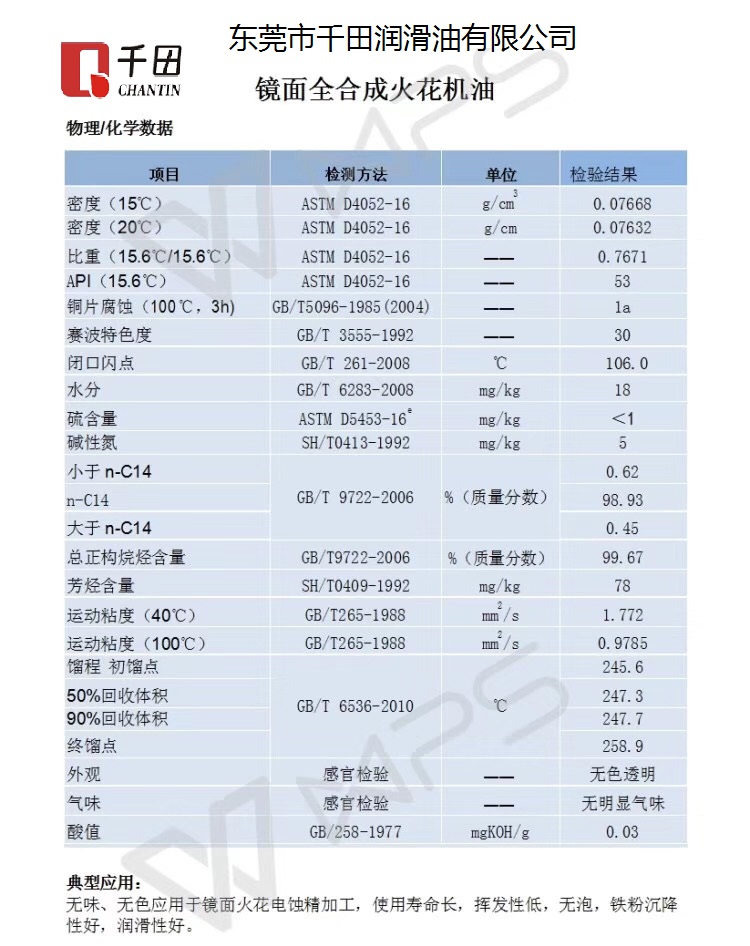 鏡面火花機油的參數(shù)